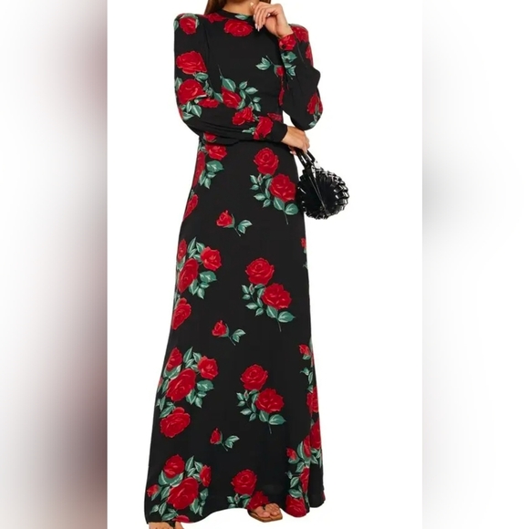Reformation Dresses & Skirts - Reformation Carnation Black Maxi Dress with Red Rose Print Size 8